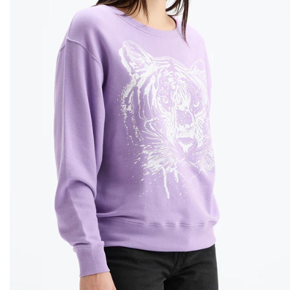 CHRLDR Tiger Metallic Foil Crewneck Womens S Sweatshirt Orchid Graphic Pullover